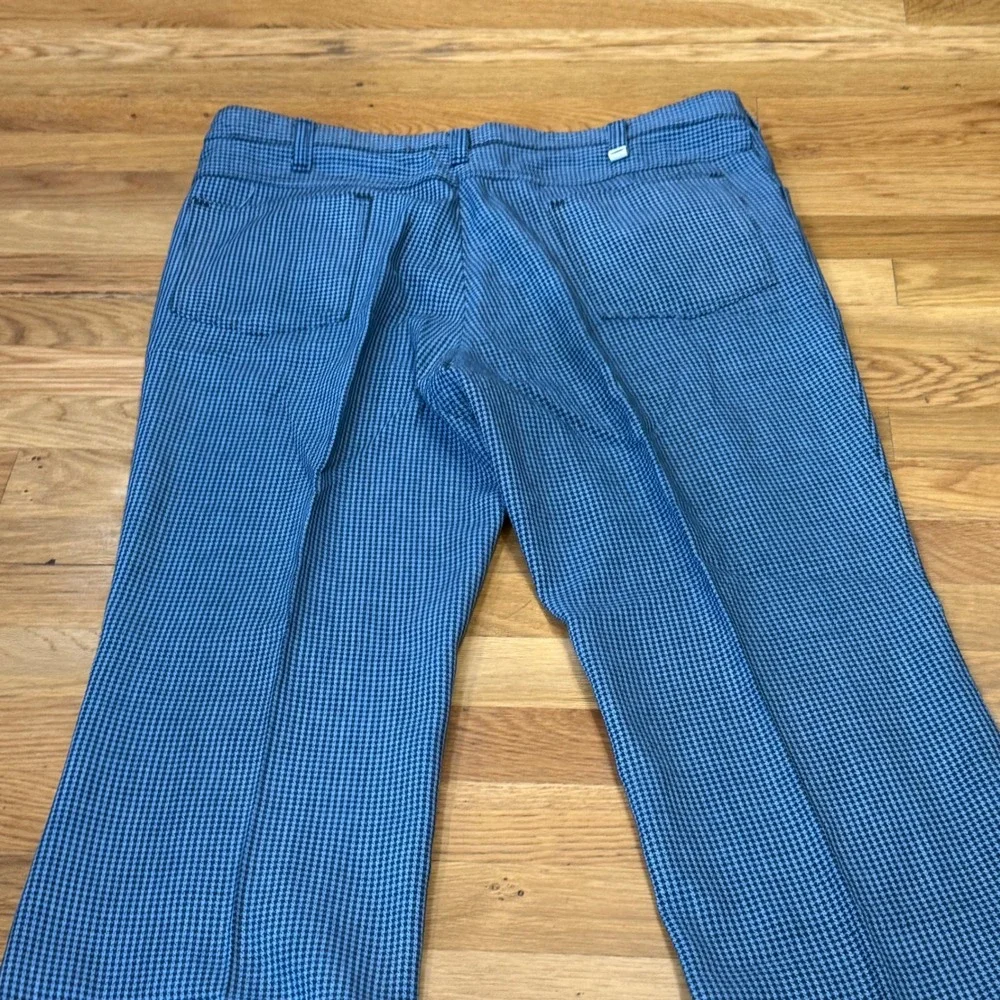 Vintage Dickies Blue Houndstooth Trousers Straight Leg Flat Front Pants